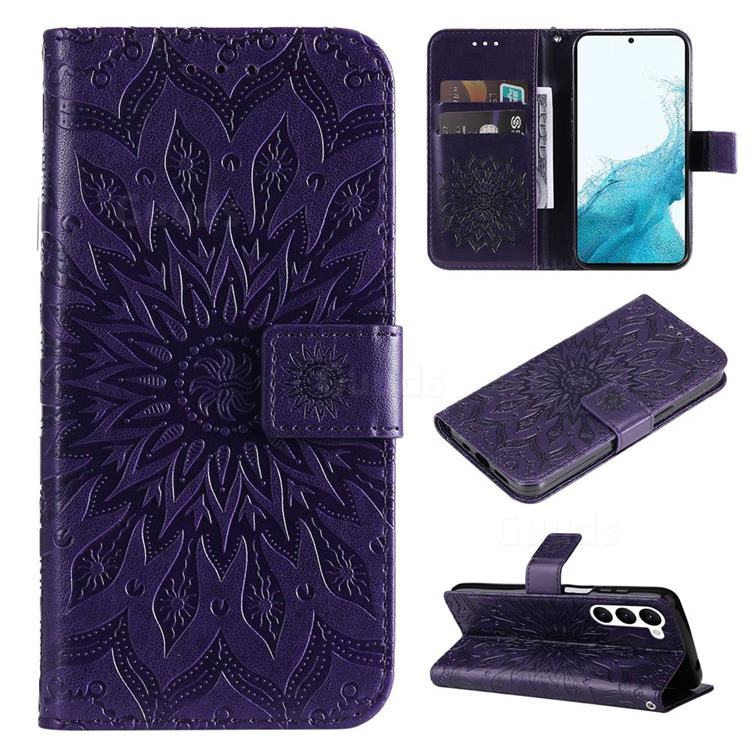 Embossing Sunflower Leather Wallet Case for Samsung Galaxy S23 Plus - Purple
