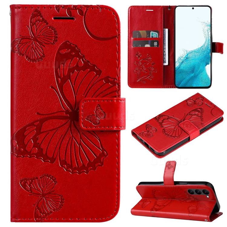 Embossing 3D Butterfly Leather Wallet Case for Samsung Galaxy S23 Plus - Red