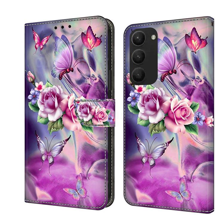 Flower Butterflies Crystal PU Leather Protective Wallet Case Cover for Samsung Galaxy S23 Plus