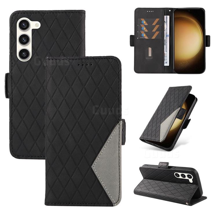 Grid Pattern Splicing Protective Wallet Case Cover for Samsung Galaxy S23 Plus - Black