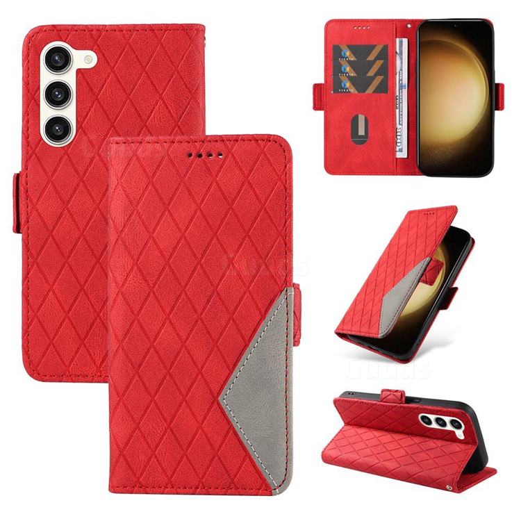 Grid Pattern Splicing Protective Wallet Case Cover for Samsung Galaxy S23 Plus - Red