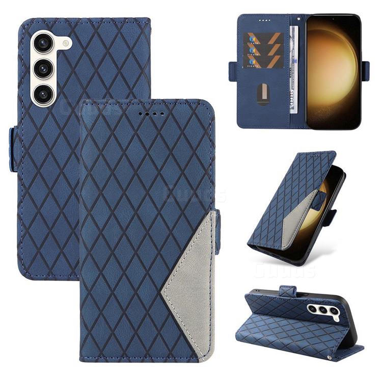 Grid Pattern Splicing Protective Wallet Case Cover for Samsung Galaxy S23 Plus - Blue