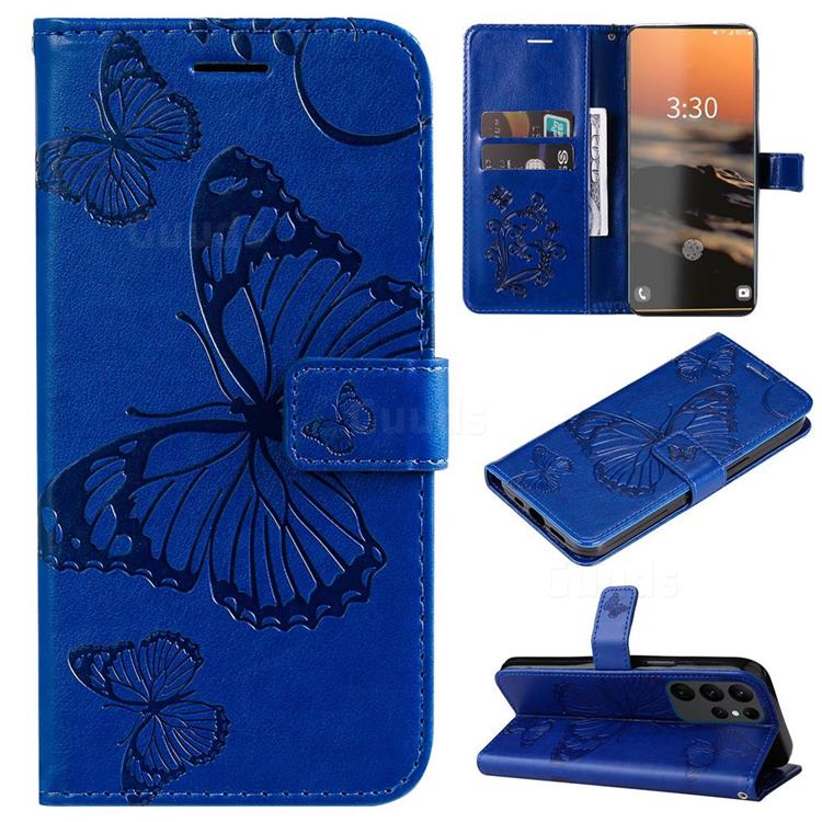 Embossing 3D Butterfly Leather Wallet Case for Samsung Galaxy S23 Ultra - Blue