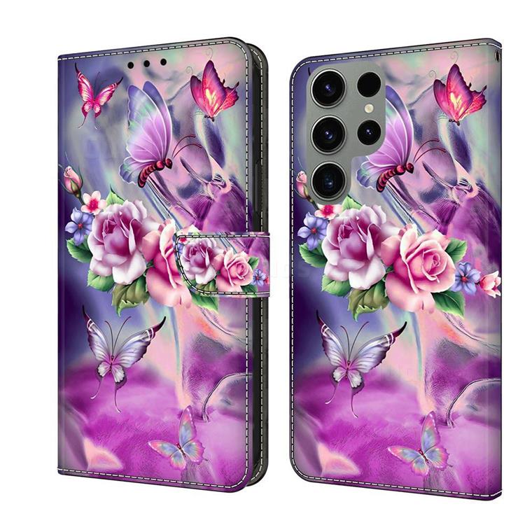 Flower Butterflies Crystal PU Leather Protective Wallet Case Cover for Samsung Galaxy S23 Ultra