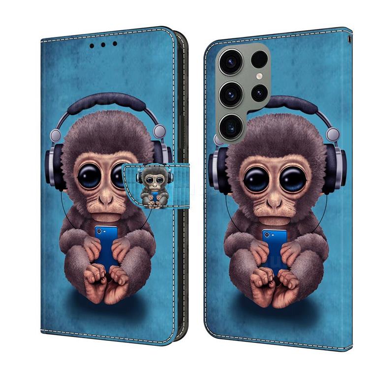 Cute Orangutan Crystal PU Leather Protective Wallet Case Cover for Samsung Galaxy S23 Ultra