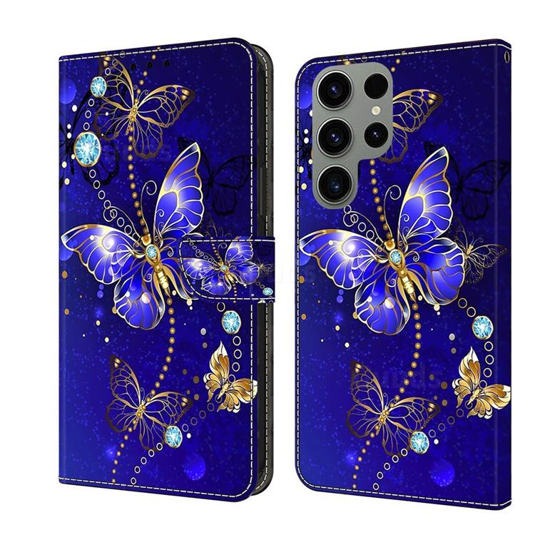 Blue Diamond Butterfly Crystal PU Leather Protective Wallet Case Cover for Samsung Galaxy S23 Ultra