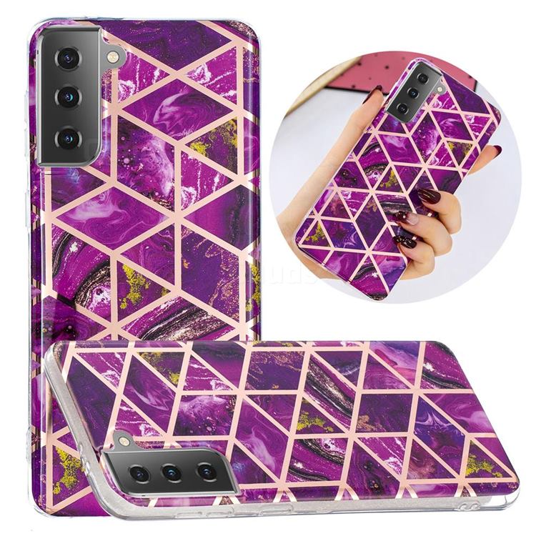 Purple Rhombus Galvanized Rose Gold Marble Phone Back Cover for Samsung Galaxy S21 / Galaxy S30