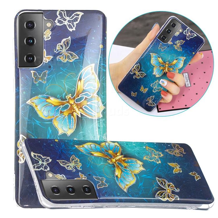 Golden Butterfly Painted Galvanized Electroplating Soft Phone Case Cover for Samsung Galaxy S21 / Galaxy S30