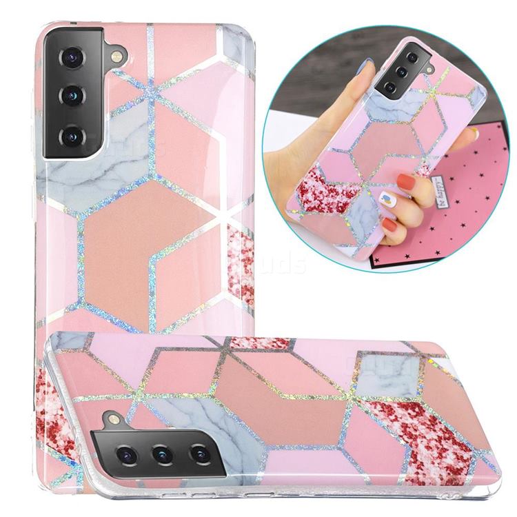 Pink Marble Painted Galvanized Electroplating Soft Phone Case Cover for Samsung Galaxy S21 / Galaxy S30