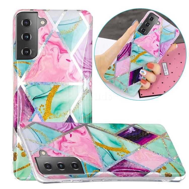 Triangular Marble Painted Galvanized Electroplating Soft Phone Case Cover for Samsung Galaxy S21 / Galaxy S30