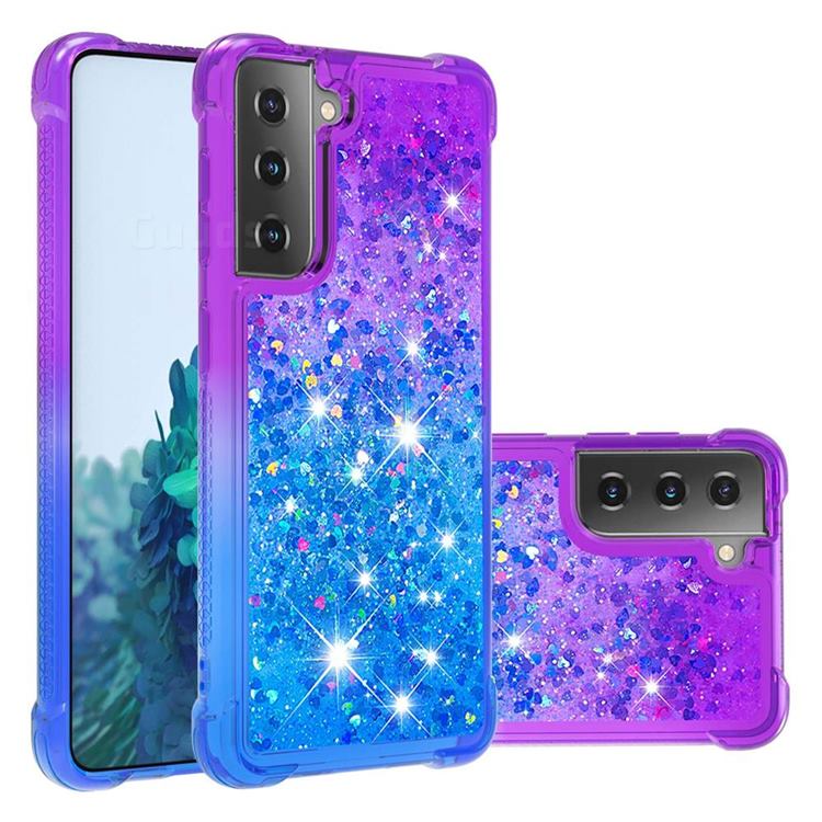 Rainbow Gradient Liquid Glitter Quicksand Sequins Phone Case for Samsung Galaxy S21 - Purple Blue