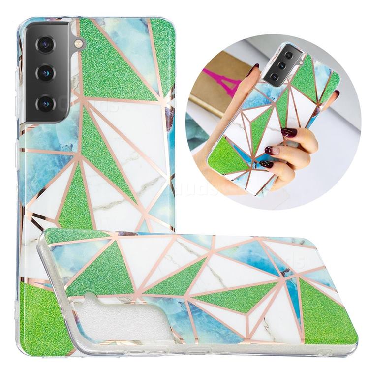Green Triangle Painted Marble Electroplating Protective Case for Samsung Galaxy S21