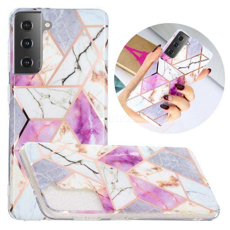 Purple and White Painted Marble Electroplating Protective Case for Samsung Galaxy S21