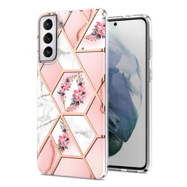 Pink Flower Marble Electroplating Protective Case Cover for Samsung Galaxy S21