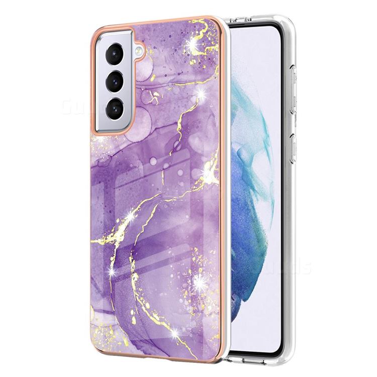 Fashion Purple Electroplated Gold Frame 2.0 Thickness Plating Marble IMD Soft Back Cover for Samsung Galaxy S21