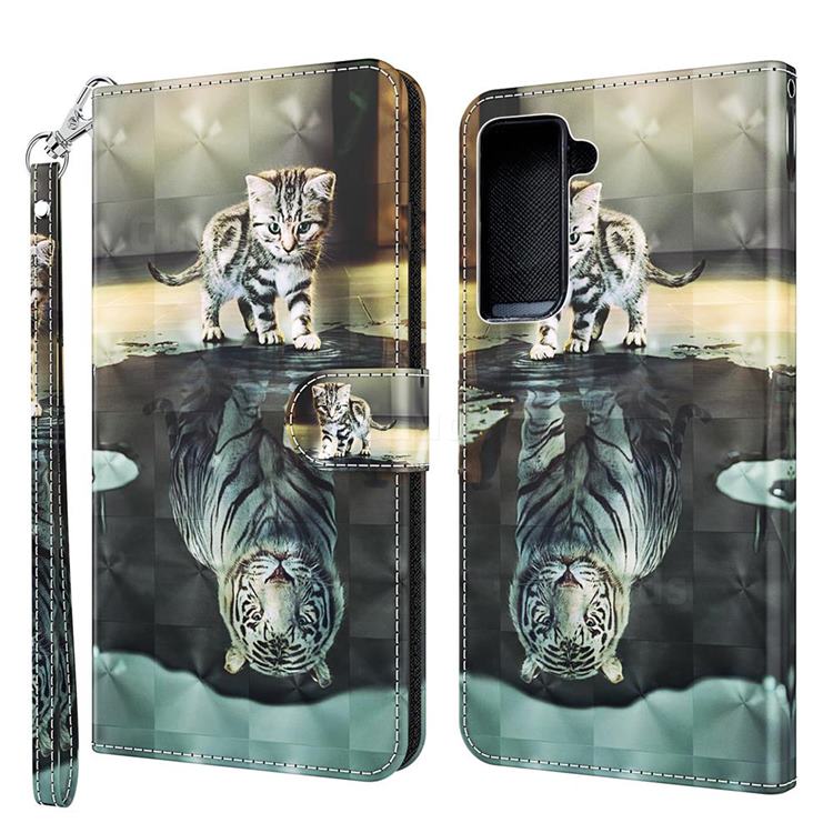 Tiger and Cat 3D Painted Leather Wallet Case for Samsung Galaxy S21 / Galaxy S30