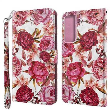 Red Flower 3D Painted Leather Wallet Case for Samsung Galaxy S21 / Galaxy S30