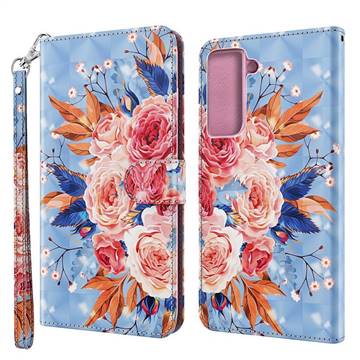 Rose Flower 3D Painted Leather Wallet Case for Samsung Galaxy S21 / Galaxy S30