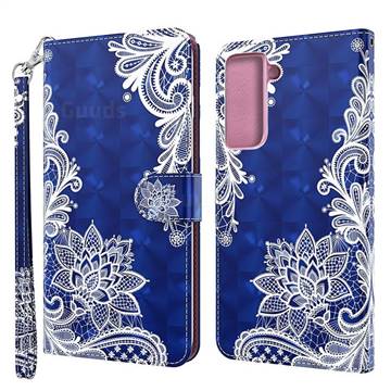White Lace 3D Painted Leather Wallet Case for Samsung Galaxy S21 / Galaxy S30