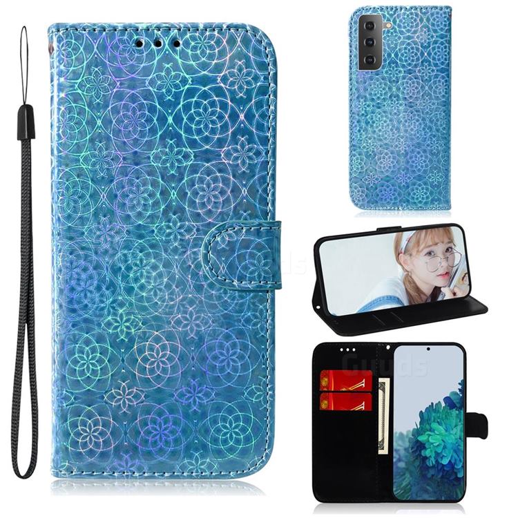 Laser Circle Shining Leather Wallet Phone Case for Samsung Galaxy S21 / Galaxy S30 - Blue