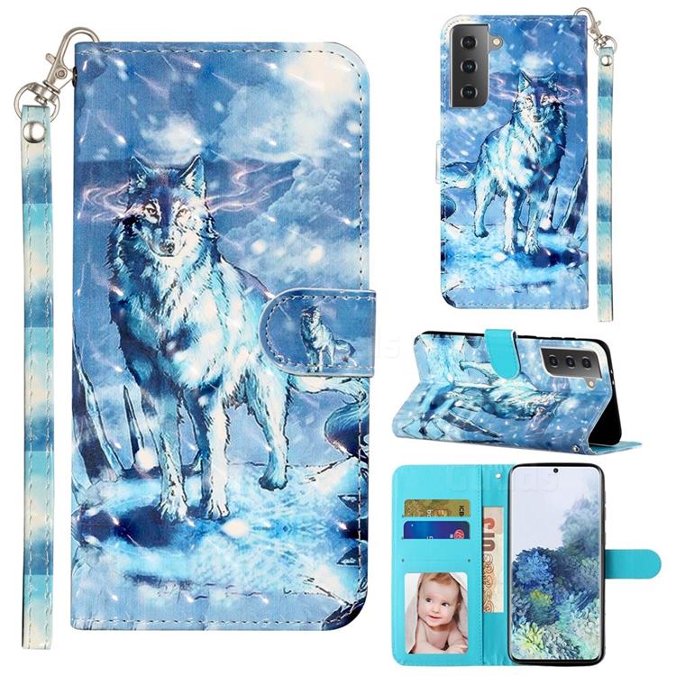 Snow Wolf 3D Leather Phone Holster Wallet Case for Samsung Galaxy S21 / Galaxy S30