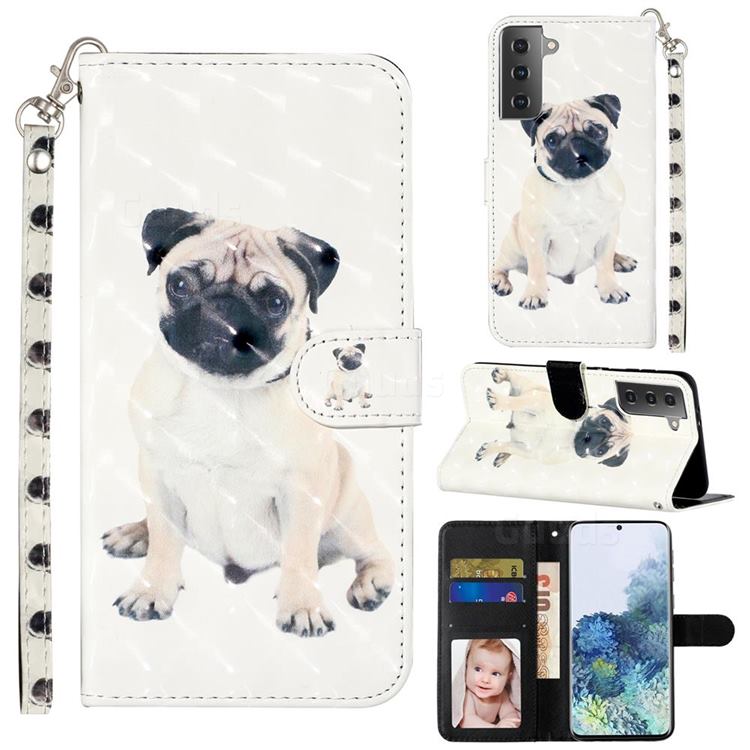 Pug Dog 3D Leather Phone Holster Wallet Case for Samsung Galaxy S21 / Galaxy S30