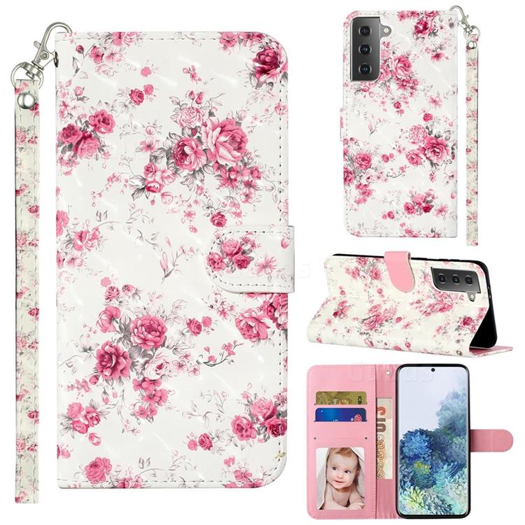 Rambler Rose Flower 3D Leather Phone Holster Wallet Case for Samsung Galaxy S21 / Galaxy S30