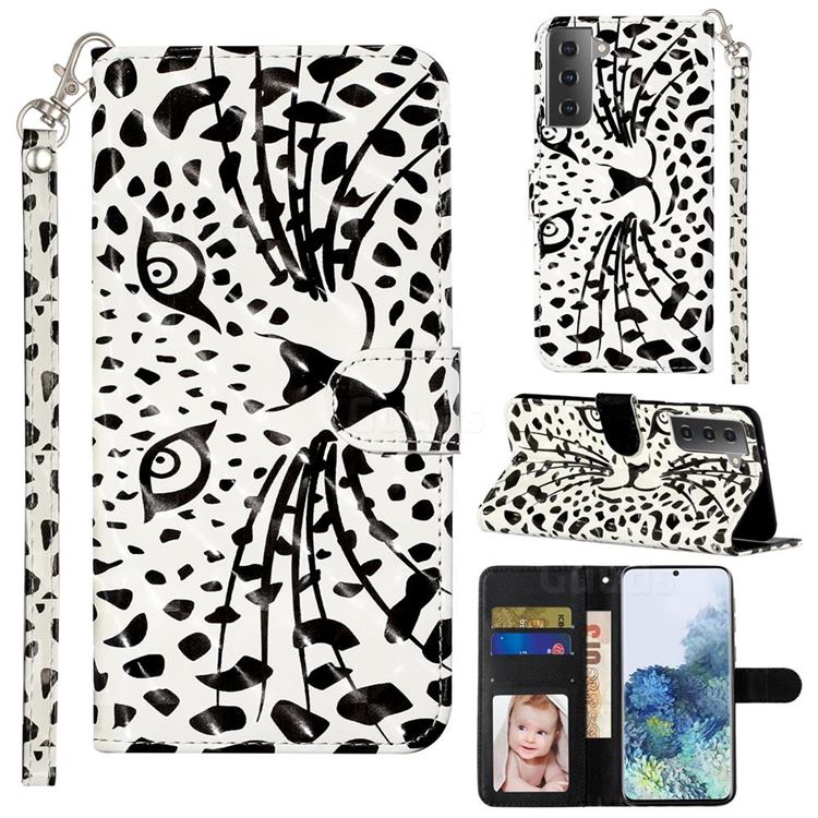 Leopard Panther 3D Leather Phone Holster Wallet Case for Samsung Galaxy S21 / Galaxy S30