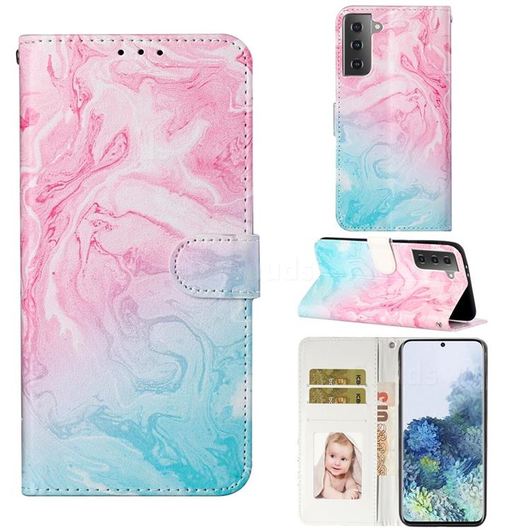 Pink Green Marble PU Leather Wallet Case for Samsung Galaxy S21 / Galaxy S30