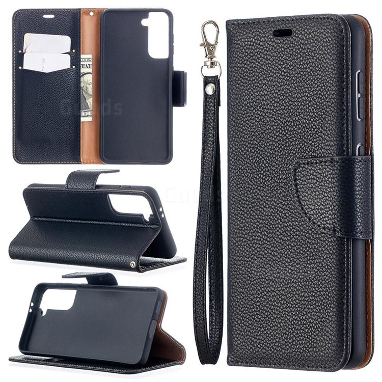 Classic Luxury Litchi Leather Phone Wallet Case for Samsung Galaxy S21 / Galaxy S30 - Black