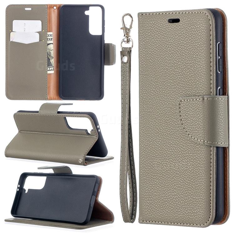 Classic Luxury Litchi Leather Phone Wallet Case for Samsung Galaxy S21 / Galaxy S30 - Gray