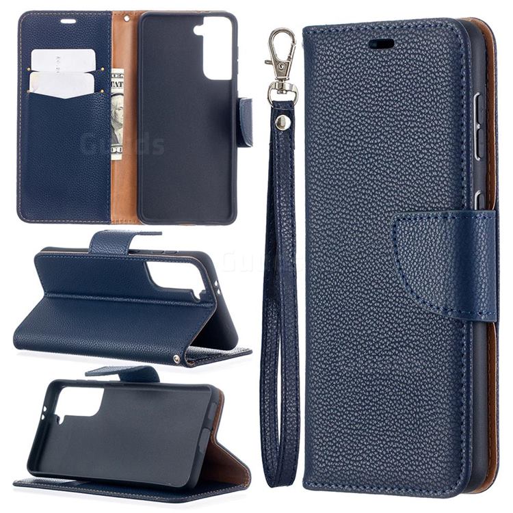 Classic Luxury Litchi Leather Phone Wallet Case for Samsung Galaxy S21 / Galaxy S30 - Blue