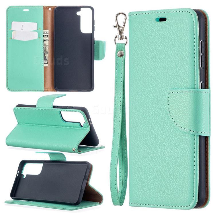 Classic Luxury Litchi Leather Phone Wallet Case for Samsung Galaxy S21 / Galaxy S30 - Green