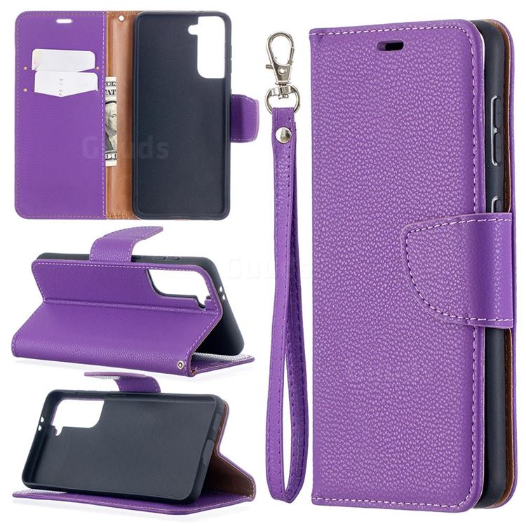 Classic Luxury Litchi Leather Phone Wallet Case for Samsung Galaxy S21 / Galaxy S30 - Purple
