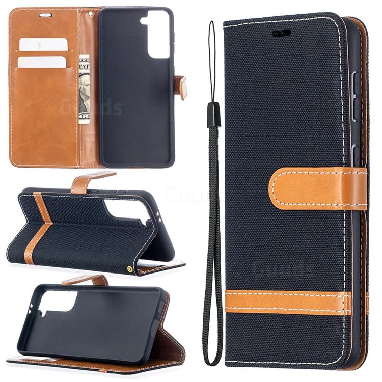Jeans Cowboy Denim Leather Wallet Case for Samsung Galaxy S21 / Galaxy S30 - Black