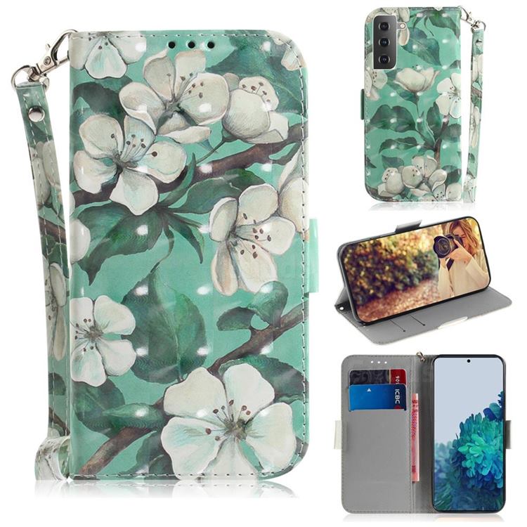 Watercolor Flower 3D Painted Leather Wallet Phone Case for Samsung Galaxy S21 / Galaxy S30