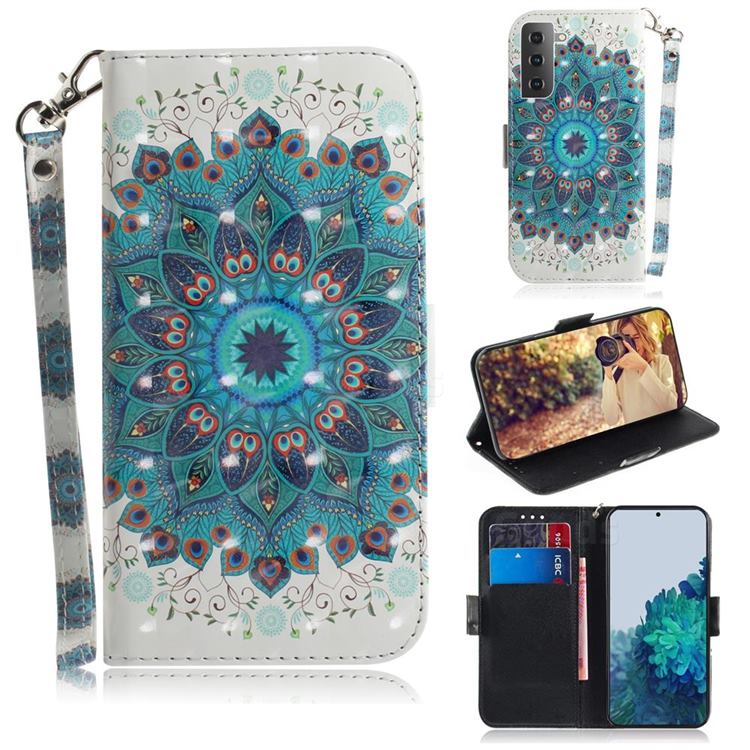 Peacock Mandala 3D Painted Leather Wallet Phone Case for Samsung Galaxy S21 / Galaxy S30