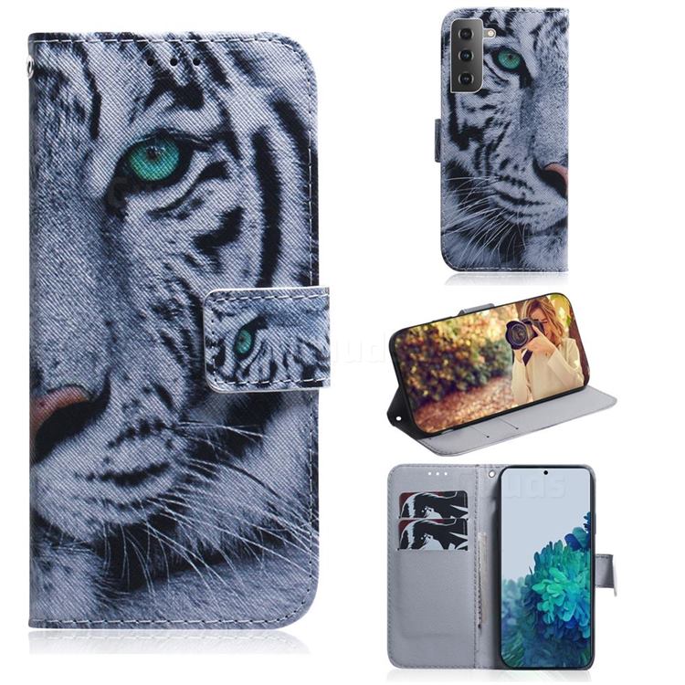 White Tiger PU Leather Wallet Case for Samsung Galaxy S21 / Galaxy S30