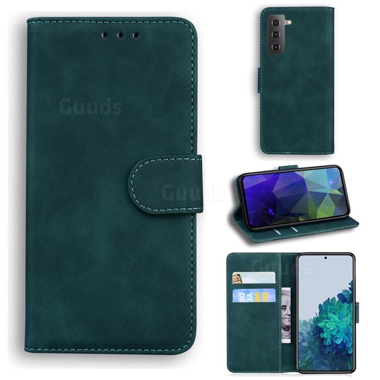 Retro Classic Skin Feel Leather Wallet Phone Case for Samsung Galaxy S21 / Galaxy S30 - Green