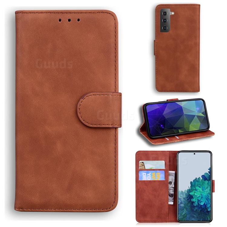 Retro Classic Skin Feel Leather Wallet Phone Case for Samsung Galaxy S21 / Galaxy S30 - Brown
