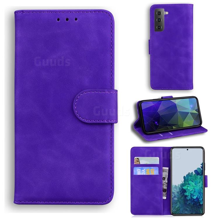 Retro Classic Skin Feel Leather Wallet Phone Case for Samsung Galaxy S21 / Galaxy S30 - Purple