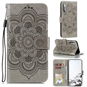 Intricate Embossing Datura Solar Leather Wallet Case for Samsung Galaxy S21 / Galaxy S30 - Gray