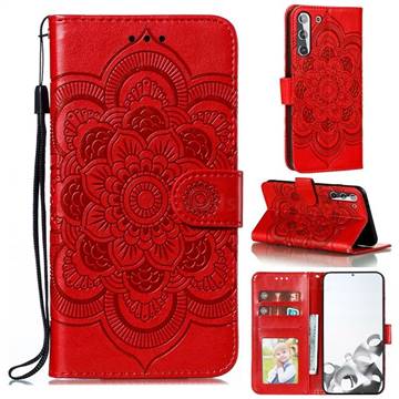 Intricate Embossing Datura Solar Leather Wallet Case for Samsung Galaxy S21 / Galaxy S30 - Red