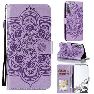 Intricate Embossing Datura Solar Leather Wallet Case for Samsung Galaxy S21 / Galaxy S30 - Purple