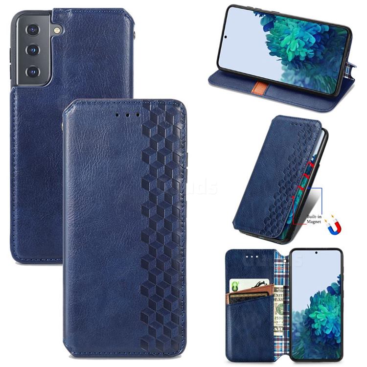 Ultra Slim Fashion Business Card Magnetic Automatic Suction Leather Flip Cover for Samsung Galaxy S21 / Galaxy S30 - Dark Blue