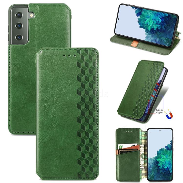 Ultra Slim Fashion Business Card Magnetic Automatic Suction Leather Flip Cover for Samsung Galaxy S21 / Galaxy S30 - Green