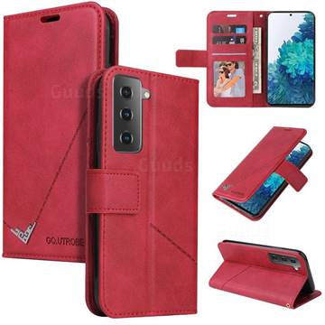 GQ.UTROBE Right Angle Silver Pendant Leather Wallet Phone Case for Samsung Galaxy S21 / Galaxy S30 - Red