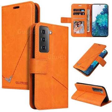 GQ.UTROBE Right Angle Silver Pendant Leather Wallet Phone Case for Samsung Galaxy S21 / Galaxy S30 - Orange