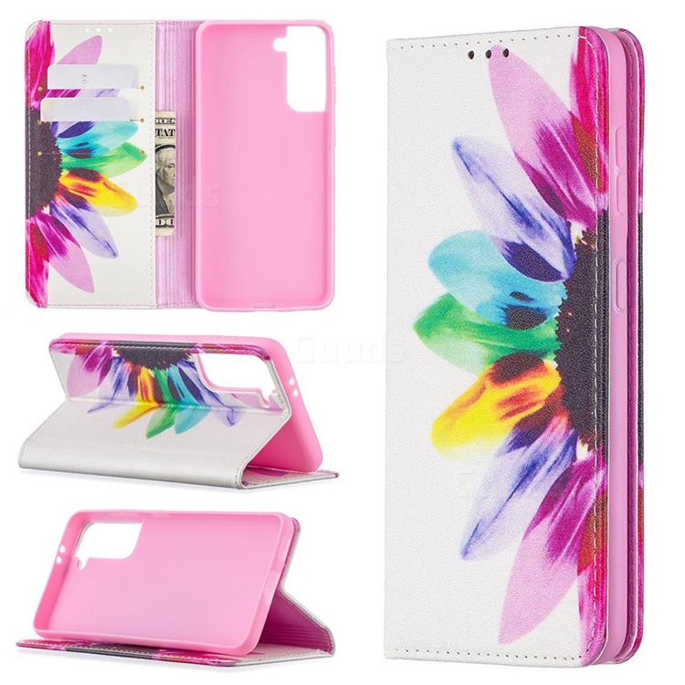 Sun Flower Slim Magnetic Attraction Wallet Flip Cover for Samsung Galaxy S21 / Galaxy S30