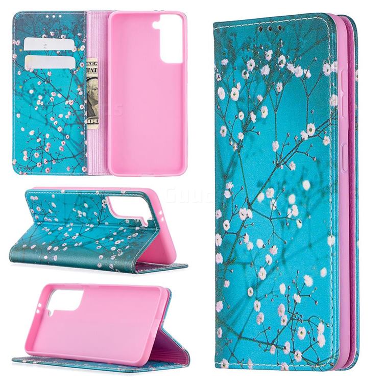 Plum Blossom Slim Magnetic Attraction Wallet Flip Cover for Samsung Galaxy S21 / Galaxy S30
